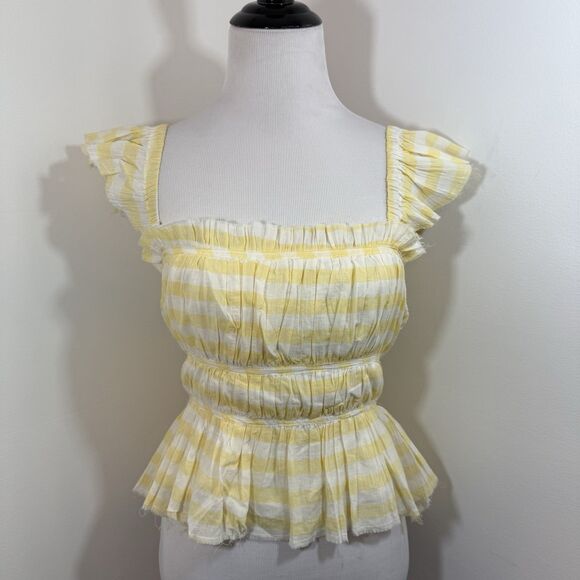 By Together Top S 100% Cotton Self Peplum Raw Hi-Lo Hem Flutter Slve Square Neck - Picture 1 of 8